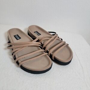 ROAM Tan Vegan Leather Multi Strap Slide Sandals Beige Casual Summer Shoes Sz 7